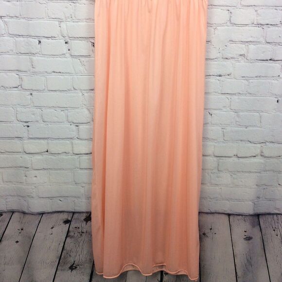 Vtg Figurfit Long Nightgown Women's Sz M Peach Sheer Accordion Pleats Lace Flowy - Picture 8 of 11